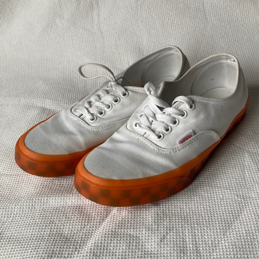 Vans White/Orange Trim Canvas Authentic Translucent Sneaker Size Men 7.5 Women 9 - Picture 2 of 9